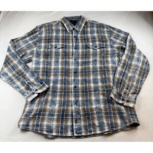 F/X Fusion Men's Button-Up Long Sleeve Shirt Multicolor Blue Brown Plaid XXL